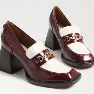 Sam Edelman Quincy Block Heel Loafer Burgundy and Cream